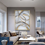 Hand Painted Abstract Gold Stripe Oil Painting Canvas Wall Art Modern Home Office Hand Painted Decor Painting