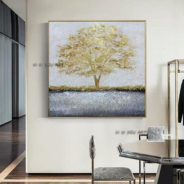 Beautiful Scenery Big Gold Tree Hand Painted Canvas Acrylic Landscape Wall Art Bedroom