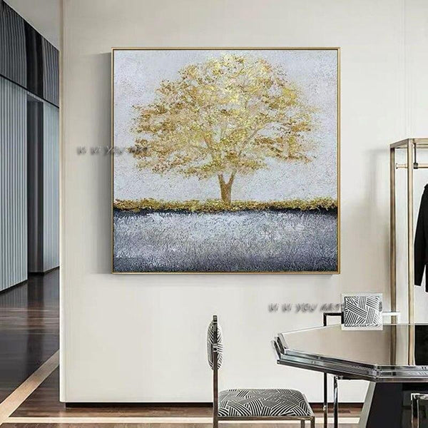 Schöne Landschaft Big Gold Tree handbemalte Leinwand Acryl Landschaft Wandkunst Heimdekoration Schlafzimmer