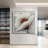 Hand Painted Wall Art Abstract White Flower On Canvas Painting Decoration Salon Bedroom