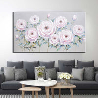 Hand Painted Oil Painting Palette Knife Pink Flowers Modern Abstract Canvas Painting Decor