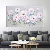 Hand Painted Oil Painting Palette Knife Pink Flowers Modern Abstract Canvas Painting Decor