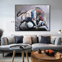 Hand Painted Colorful Bull Canvas Art Grey Graffiti for Home decor Wall Decoration animal painting