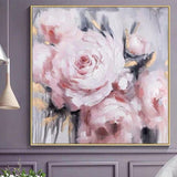 Modern Painted Abstract Big Pink Rose Oil Painting On Canvas Wall Art Decor Home