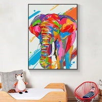 Hand Painted Oil Painting Colorful Elephant Abstract Animal Canvas Painting Home Children's Room Decor