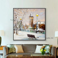 Hand Painted Abstract Landscape Painting Building Trees Streetlight Oil Painting On Canvas Hand Painted