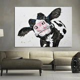 Hand Painted Oil Painting Cute Cow Abstract Animal On Canvas Wall Arts