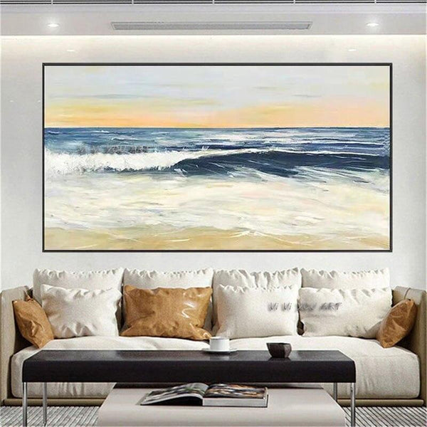 Hand Painted Modern Abstract Seascape Ocean Wave Sunrise Texture Canvas Painting Decorative Wall Art