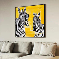 Two Zebras Hand Painted Abstract Canvas Oil Painting Yellow Zebra Wall Animal Decor