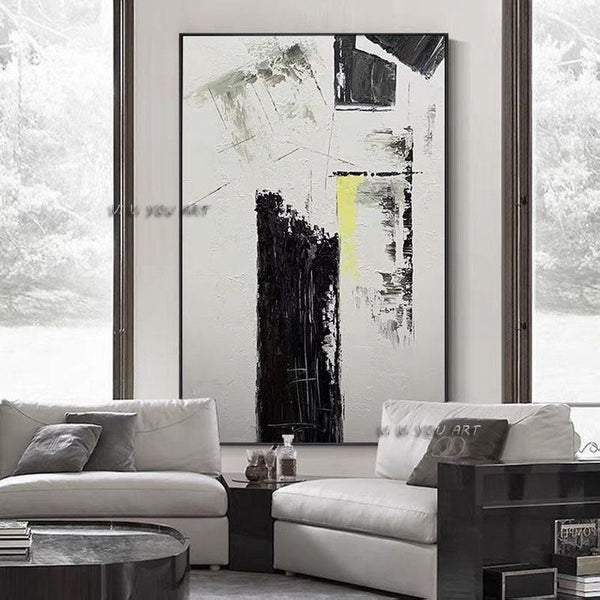 Hand Painted Abstract Wall Art Black and White Minimalist Modern On Canvas Decorative