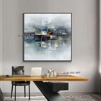 Hand Painted Thick Acrylic Painting Landscape Wall Art Abstract Geometric On Canvas For Bedroom