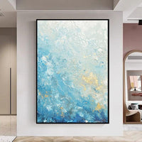 Acrylic Painting Abstract Modern Blue Fluid Painting For Wall Hand Drawn On Canvas