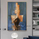 Hand Painted Oil Painting Modern Retro Seascape Sailing Boat Abstract Canvass Bedroom Fashion