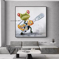 Modern Frog Wearing Glasses Cartoon Animal Hand Painted Wall Art Canvas Painting Hand Painted