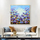 Hand Painted Landscape Oil Painting Purple Flower Abstract CanvasPainting Wall Art Decor