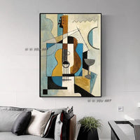 Hand Painted Abstract Wall Guitar Minimalist Modern On Canvas Decorative