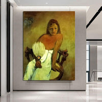Hand Painted Oil Painting Paul Gauguin Girl with Fan Abstract Classic Retro Wall Art Room Decor