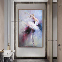 Hand Painted Ballet Dancer Oil Painting Swan Lake Woman Painting Abstract Modern Canvas Artsative