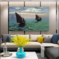 Hand Painted Claude Monet Fishing Boats at Sea 1868 Abstract Sea View Oil Painting Arts