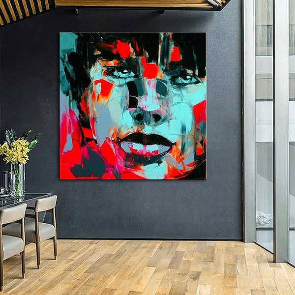 Abstract Hand Painted Oil Painting Palette Knife Portrait Man Face On Canvas