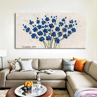 Oil Painting Hand Painted Knife Blue Flower Abstract Modern on Canvas Art Canvas Painting For Bedroom Hotel