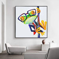 Hand Painted Funny Frog Oil Painting on Canvas Modern Animal Oil Painting for Kid Room Wall Mural