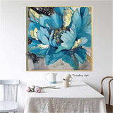 Abstract Canvas Hand Painted Oil Painting Classic Blue Flowers Gold Foil Modern Decor Floral Pictures Wall Art Pictures