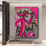 Hand Painted Oil Painting Graffitti Street Art Canvas Pink Leopard Animal Pop Painting Wall Panther