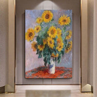 Hand Painted Claude Monet Impression Bouquet of Sunflowers 1880 Abstract Art Oil Painting Entrance