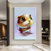 Modern hand painted Cartoon Hamster Oil Painting on Canvas Abstract Animal Wall Art for As