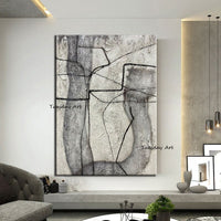 Hand Painted Oil Painting Art Dark Style Lines Abstract Canvas Bedroom