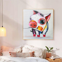 Funny Wall Art Painting Hand Painted Lovely Animal Piggy with Rose Oil Painting Cute Pig Oil Painting for Friend