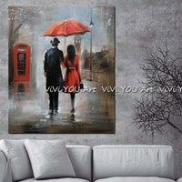 Hand Painted Lover Rain Street Lamp Landscape On Canvas Wall pcitures