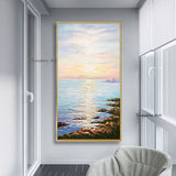 Hand Painted Modern Sea Wave Sunset Beach Landscape Oil Painting on Canvas Wall Art Mural