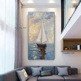 Hand Painted Abstract Seaview Sailboat Hand Painted Oil Painting On Canvas Mural Home Office Decor