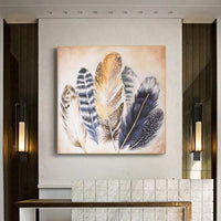 Hand Painted Blue Animal Feather oil Painting Wall Art Bedroom Modern Artwork Home Office Decoration