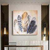 Hand Painted Blue Animal Feather oil Painting Wall Art Bedroom Modern Artwork Home Office Decoration