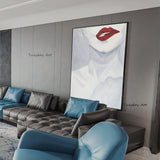 Modern Minimalist Hand Painted Canvas Painting Sexy Girl Red Lips Painting Fashion Art For Bedroom