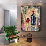 Hand Painted Oil Painting Impression Red Wine Glass For Home Abstract On Canvas Decor