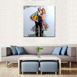 Hand Painted Figure Oil Painting on Canvas Kiss Of The Groom Picked Up Bride Abstract Canvas Art