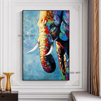 Hand Painted Abstract Wall Art Elephant Minimalist Modern On Canvas Decorative