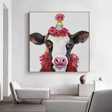 Hand Painted Animal Abstract Modern Oil Painting On Canvas Cute Cowss