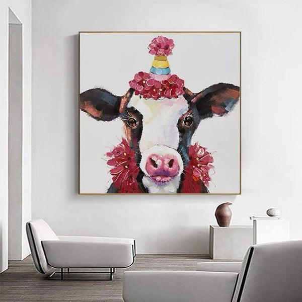 Hand Painted Animal Abstract Modern Oil Painting On Canvas Cute Cowss