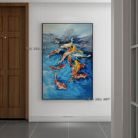 Hand Painted Modern Many Kinds Goldfish Abstract Wall Art On Canvas For Office Decorations