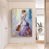 Hand Painted Girl Playing The Violin Dance On Canvas