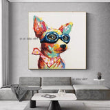 Aritist hand made Dog On Canvas Modern Animal picture Bedroom Wall Art