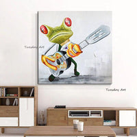 Hand Painted Modern Oil Painting Abstract Cartoon Animal On Canvas Music Anime Frog Wall Art