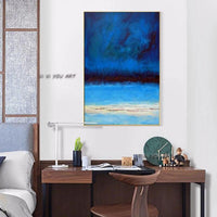 Hand Painted Abstract Wall Art Blue Style Seascape Minimalist Modern On Canvas Decorative