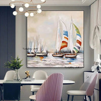 Hand Painted Knife Abstract Oil Painting Sailing Boat Home Office Sea Scenery Painting