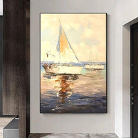 Hand Painted Oil Painting Sailing Boat Seascape Impression Landscape Abstract Acrylics